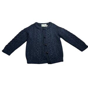 Original Aran Co 100% Merino Wool Blue Knit Cardigan Sweater 7-8 Years